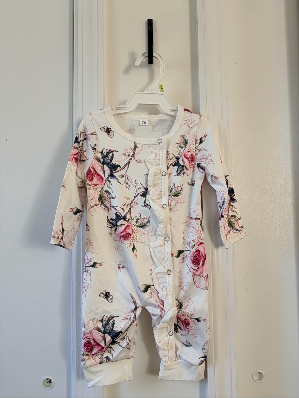 Baby Floral Snap-Front One-Piece in White with Pink Roses